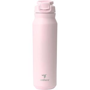 REDUCE 32 oz Hydrate Pro Stainless Steel Insulated Water Bottle - Flip Top Leak-Proof Lid, Dishwasher Safe, BPA-Free, Dual Wall Vacuum, Keeps Drinks Cold for 48 Hrs, Cup Holder Friendly - Pink Quartz