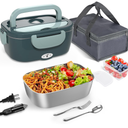 Monteka Electric Lunch Box Food Heater - Leakproof Portable Food Warmer heated lunch box for adults for Car/Home/Truck with 1.5L Removable Stainless Steel Container, White Elephant Gift, 12V/24V/110V