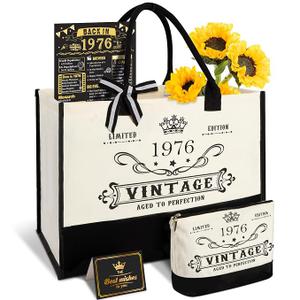 Amosking Birthday Gifts for Women Canvas Tote Bag Travel Gear with Makeup Bag, 43 Centimetres