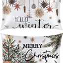 Horaldaily Christmas Standard Size Set of 2 Satin Pillowcases for Skin and Hair, Christmas Balls Berries Smooth Soft Similar to Silk Pillowcases for Bedding Sofa Couch,Idea Gifts for Women Men (White)