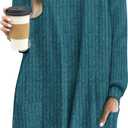 OFEEFAN Long Sleeve Shirts for Women Long Sweaters with Pockets Tunic Tops Loose Fit (Blue, M)