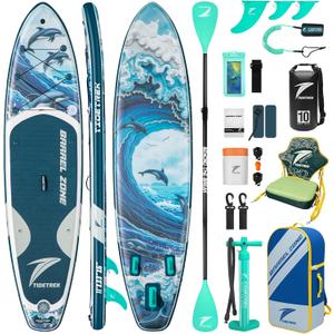 11'/11'6" x 33"/34" x 6" TIDETREK Inflatable SUP Paddle Board Extra-Wide, Stable Stand Up Paddle Board with Premium Full Accessory Set for Adults & Youth