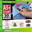 CenDale Premium DTF Transfer Film 13"x19" - A3 Plus 50 Sheets Double-Sided Matte Clear PreTreat Sheets PET Heat Transfer Paper for DIY Direct Print on All Fabric and Colors T-Shirts Textile