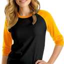3/4 Sleeve Tops for Women - Casual Fashion Blouse Baseball Style Tees Three Quarter Raglan Shirt Women (Large)