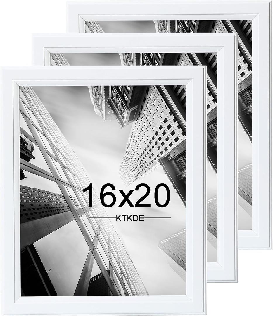 KTKDE 16x20 Picture Frame Set of 3,Studio Gallery 16 by 20 Poster Frame White Wooden, Large Frame for Photos, Posters - Art Prints best gift, 16X20in -3Pack