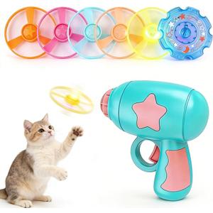 Bamboo Dragonfly Catapult Launcher, Cat Toy Spinning Flying Saucer Launcher, Interactive Cat Toy with Glowing LED for Pet Exercise & Nighttime Play