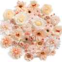 Fake Flowers Heads Bulk Champagne Mini Artificial Silk Flower for Crafts, Small Artificial Daisy Roses Faux Flowers for Graduation Cap DIY Cake Wedding Party Home Garland Decoration