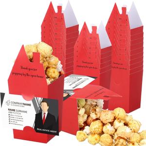 Hoolerry 100 Set Open House Gift Real Estate Agent Supplies Popcorn Box with Card Holder Open House Supplies Business Gift Card Thank You for Popping by Candy Box for Estate Agent Favors(Red)