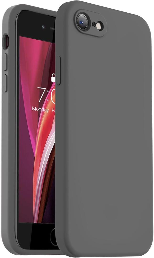 Vooii for iPhone SE Case 2022/3rd/2020,iPhone 8/7 Case, Upgraded Liquid Silicone with [Flat Edges] [Camera Protection] [Soft Anti-Scratch Microfiber Lining] Phone Case for iPhone SE - Dark Grey