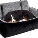 Garvee Extra Large Dog Car Booster Seat with Safety Belt, 3-Side Pet Travel Bed for 2 Medium Dogs, Waterproof & Non-Slip, Foldable Car Seat Cover for Truck SUV Sedan (Black+Dark Grey)