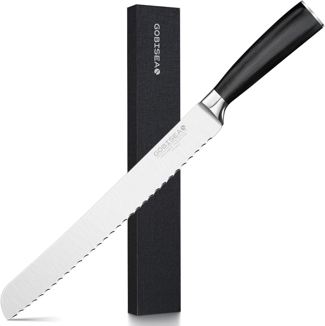 10-Inch Serrated Bread Knife for Homemade Bread, Sourdough Bread Knife with Wide Wavy Edge for Slicing Toast, Baguette, Bagels, Cake