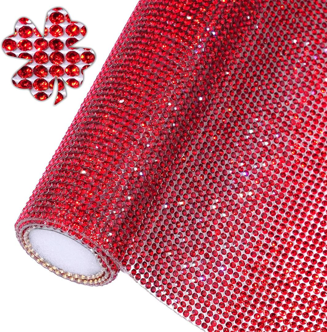 Locacrystal Bling Rhinestone Sticker DIY Car Decoration Stickers Self-Adhesive Hotfix Glitter Crystal Gem Sheet Sticker for Craft Decoration with 19440Pcs 2mm Rhinestones(Red/Light Siam,9.4" x 15.8")