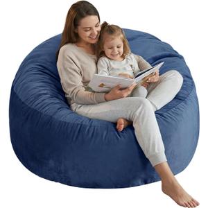 3 Ft Large Bean Bag Chairs for Adults/Teens with Memory Foam Filling, Soft Comfy Bean Bag Sofa with Filler Included, Comfy Dutch Velvet Fabric Beanbags,3 Foot, Navy