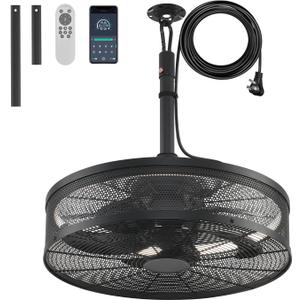 Garage Ceiling Fans with Lights and Remote,Gazebo Fans Outdoor Hanging with 6 Speeds and 3 Color Dimmable Light,Portable Plug in Ceiling Fan for Patios,Pergola(Black)