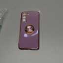 LeYi for Samsung Galaxy S21 FE 5G Case with Tempered Glass Screen Protector [2 Pack] 360 Rotatable Ring Holder Magnetic Kickstand, Plating Rose Gold Edge Protective Case, Purple