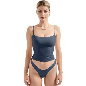 SUUKSESS Women Sexy Square Neck Tank Top Summer Y2K Going Out Basic Cami Shirt (Small, Navy)