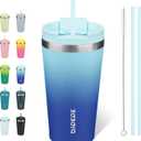 BJPKPK 18oz Insulated Tumbler With lid And Straw Stainless Steel Tumblers Travel Coffee Mug Reusable Thermal Cup,Sky