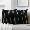 WACOMECO Soft Throw Pillow Covers - Pack of 2 Velvet Decorative Cushion Covers Cases for Sofa Bedroom Livingroom Car, 18" x 18", Black and Gold