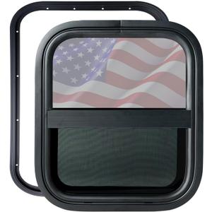 RV Window | 14"W x 16"H | Teardrop Style | Vertical Sliding Replacement Glass &Trim Set | DOT Certification Qualified