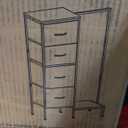 HIGDBFE Tall Dresser 44''H with Hanging Rack, 4 Drawers Small Closet Dresser for Bedroom, Reversible Fabric Chest of Drawers with Clothes Rack, Tall Storage Tower, Sturdy Frame, White