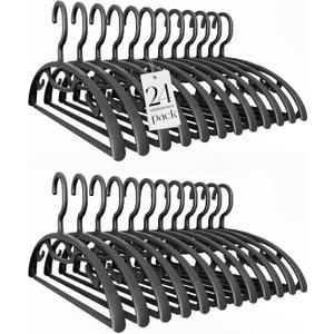 HOUSE DAY Plastic Clothes Hangers 24 Pack, Sweater Hangers No Shoulder Bump, Thick Heavy Duty Coat Hanger for Closet, Black Wide Hanger with Non-Slip Hook for Sweaters, Suits, Dresses, Jackets, Pants