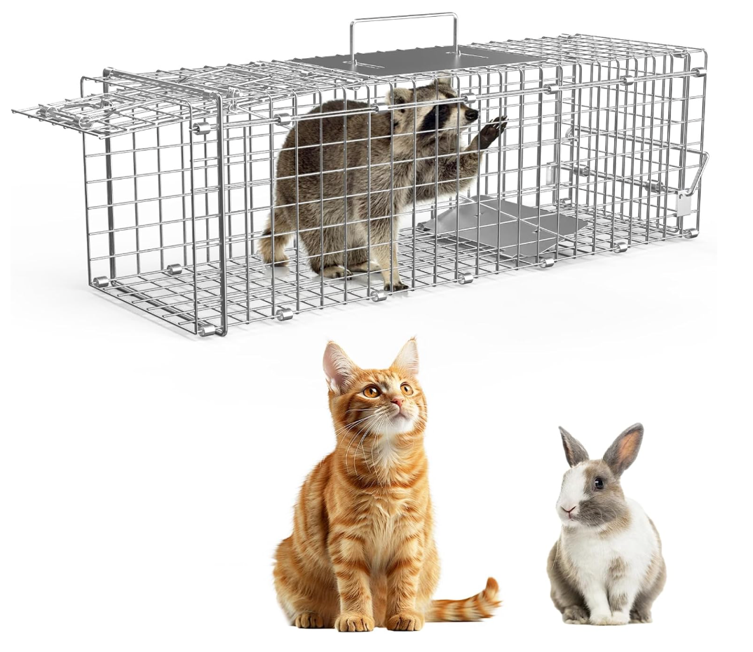 Humane Live Animal Cage Trap, 23.3x7.2x7.7 Inch Collapsible Live Animal Cage Trap Rabbits, Stray Cats, Raccoon, Mole, Squirrels Outdoor Small Animal Trap, Humane Catch & Release