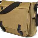Canvas Vintage Messenger Bag Shoulder bag Large Travel Crossbody bags for Men Women 14 inch Laptop Bag Bookbag Work (Khaki)