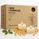 Crenovo Tea Lights Candles 300 Pack, Natural Soy Wax Tealights Candles Bulk 6 Hours, Long Burning, Unscented Small Votive Cup Candles for Wedding, Party, Dinner, Emergency