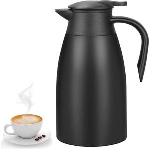 70 Oz Insulated Thermal Coffee Carafe Stainless Steel Double Walled Vacuum Coffee Thermos, Hot Water, Tea, Hot Beverage Dispenser, Keep 24 Hour Heat Retention/12 Hour Cold Retention (Black, 2L)