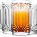 INSETLAN Set of 6 Vintage Glassware - 14 oz Water Drinking Glasses, Art Deco Ripple Glass Cup, Cocktail Glasses, for Bar Beverages Ice Coffee Juice, Housewarming Presents, New House Essentials