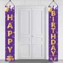 Purple Gold Happy Birthday Door Banner Decorations, Happy Birthday Porch Sign Party Supplies for Girls Women, 16th 21st 30th 40th 50th 60th Birthday for Indoor Outdoor