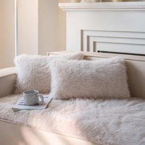 Neelvin Beige Faux Fur Cozy Fluffy Double-Sided Decorative Throw Pillow Covers 12x20 inch Set of 2,Velvet Pillowcase Cushion Case for Sofa Couch