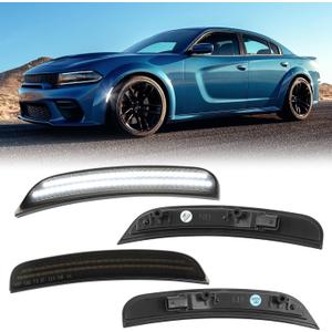 LED Side Marker Lights Compatible with 2015-2023 Dodge Charger, 4PCS Front & Rear LED Fender Light White Side Bumper Marker Lamp for Charger SXT/GT R/T Scatpack SRT Hellcat -Only White Light