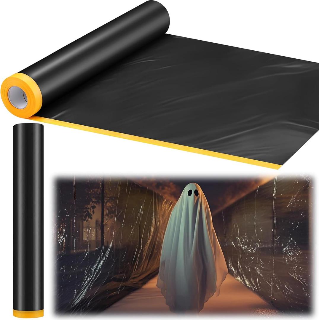 2 Rolls Halloween Black Plastic Sheeting for Haunted House 10 x 65 ft Spooky Giant Plastic Sheet Creepy Black Tarp for Halloween Party Supplies Decorations Haunted Decor