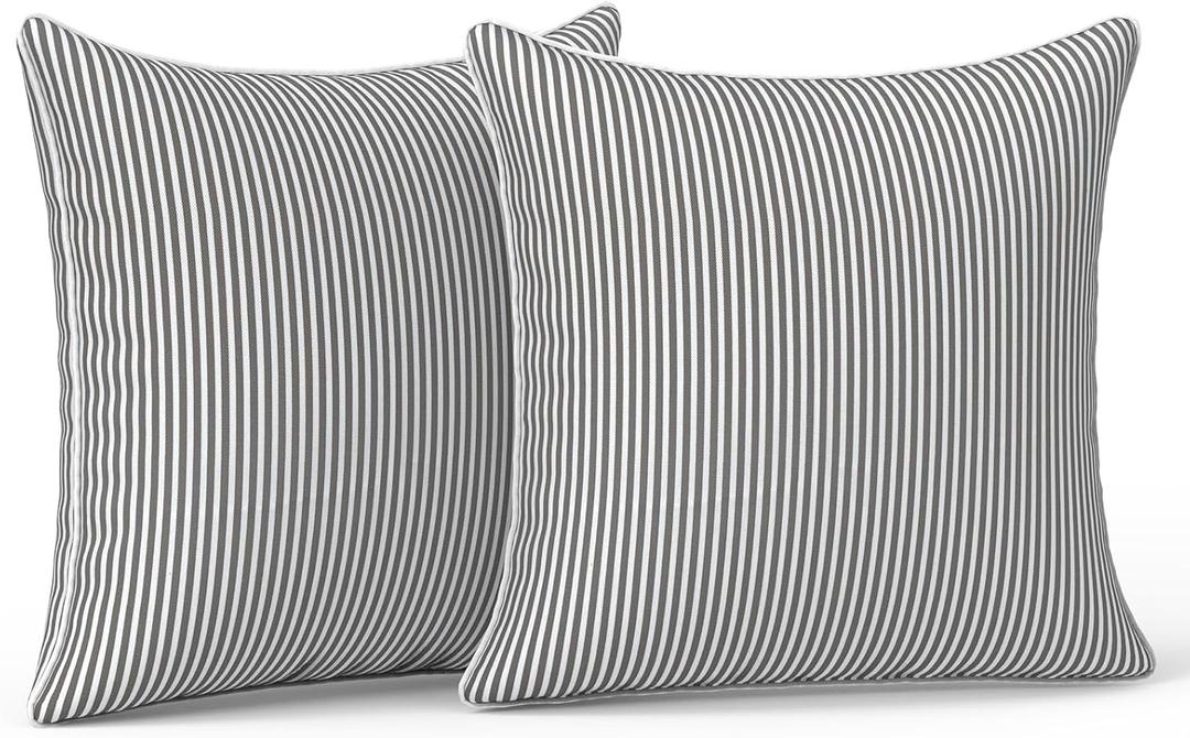 LVTXIII Outdoor Throw Pillow Covers Waterproof Tropic Accent Pillow Cases Fluffy Outdoor Cushion Covers for Garden and Patio Furniture Decoration, 16x16, 2 Pack, Strip Grey
