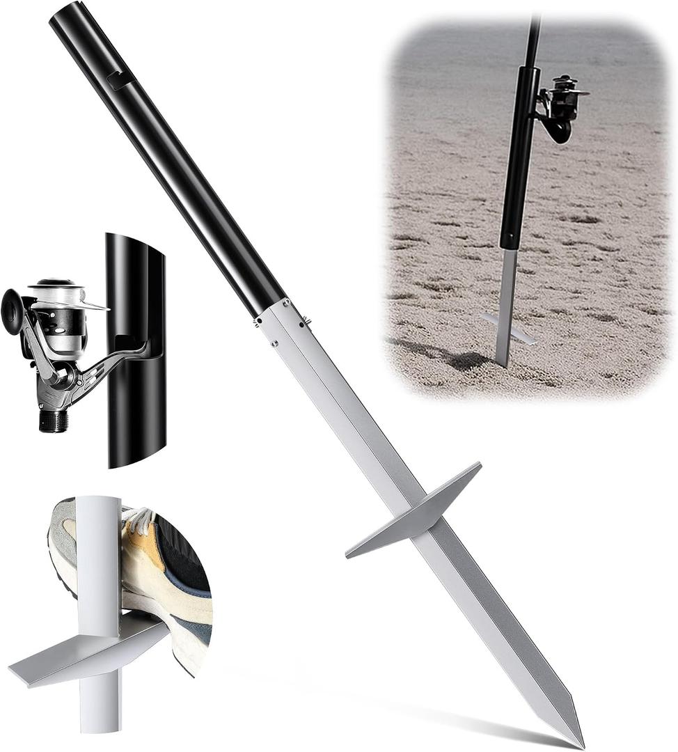 Sand Spikes for Surf Fishing, Sand Spike Rod Holder, Surf Rod Holder with Alumina Sharp Tip and Welded Foot Plate for Stable Beach and Shoreline Support, Tool Free Assembly for Riverbank Fishing