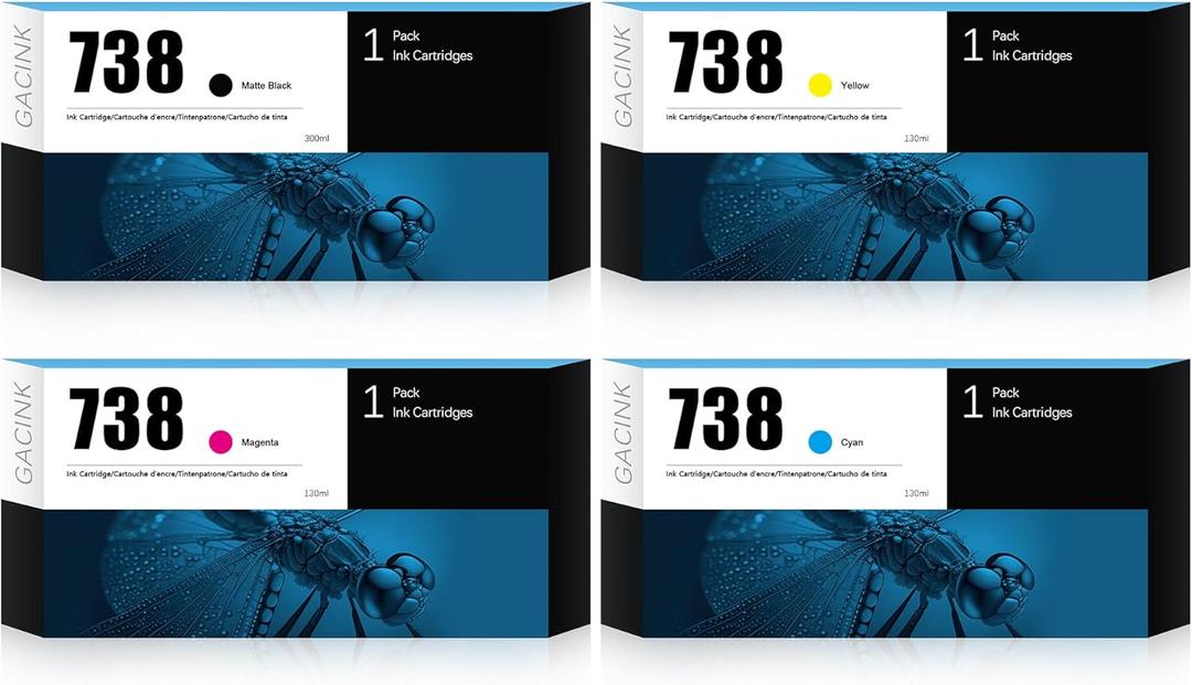 738 Ink Cartridges 4-Pack (300ml Black, 130ml Cyan Magenta Yellow) Latest Replacement for HP 738, Work for HP DesignJet T850 & T950 Wide Format Printers, MBK,C,M,Y