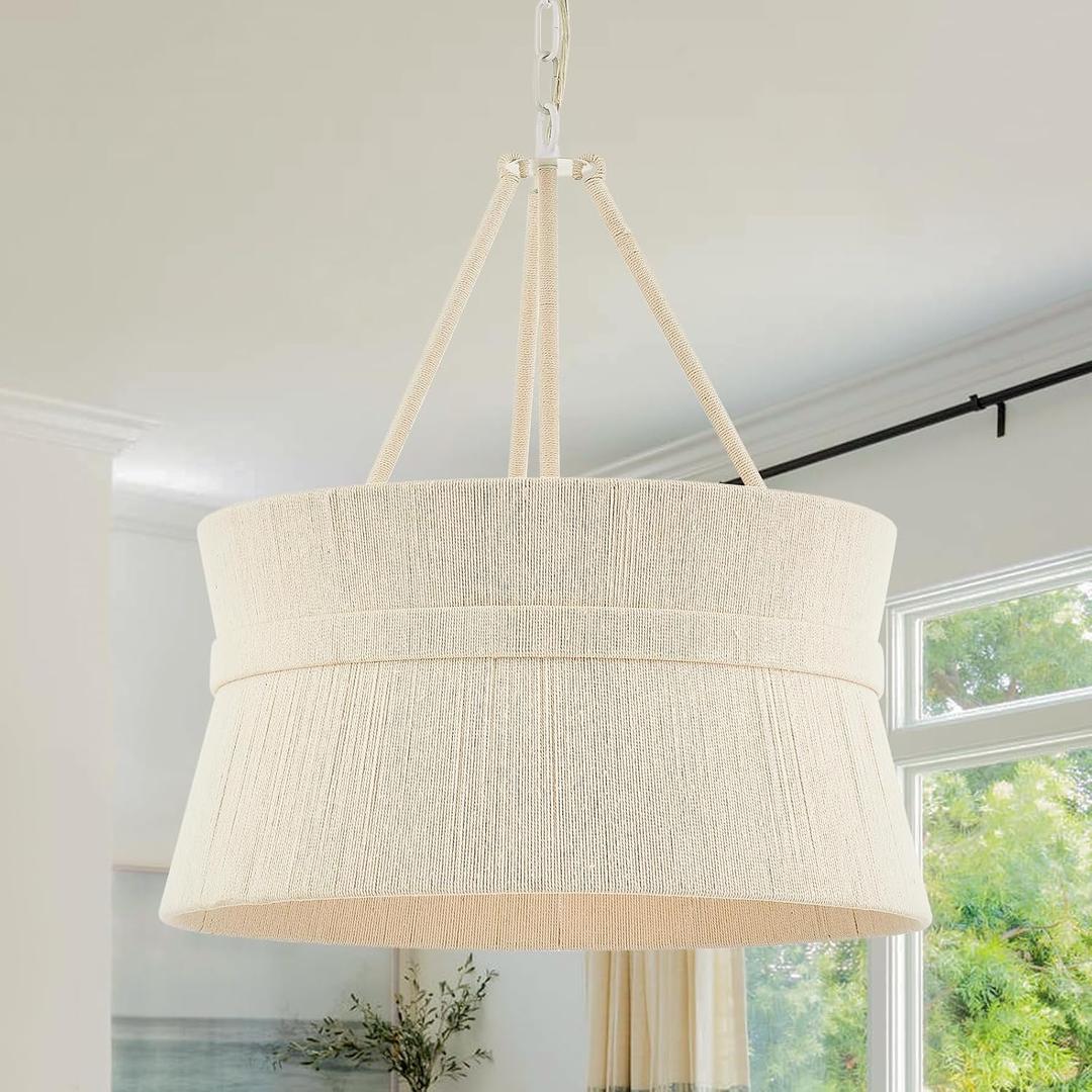 20" Hand Woven Rattan Chandelier Coastal Boho Pendant Light for Kitchen Island Dining Living Room, UL Listed