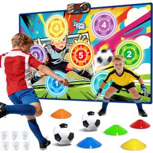 Electronic Scoring Soccer Toy Game Set for Kids with 5 Training Disc&2 Soft Balls,Indoor Outdoor Soccer Target Game Real-time Scoring 3 Modes Birthday Gifts for 3 4 5 6 7 8 9 10+ Years Old Boys Girls