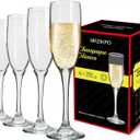 Champagne Glasses,Set of 4,Classic Shape,Hand Blown Elegant Unique Gift for Long stem Sparkling,Wine glasses for Wedding,Birthday Mothers Day-Ideal for Wine Tasting,Daily Use-6.5 oz,Clear