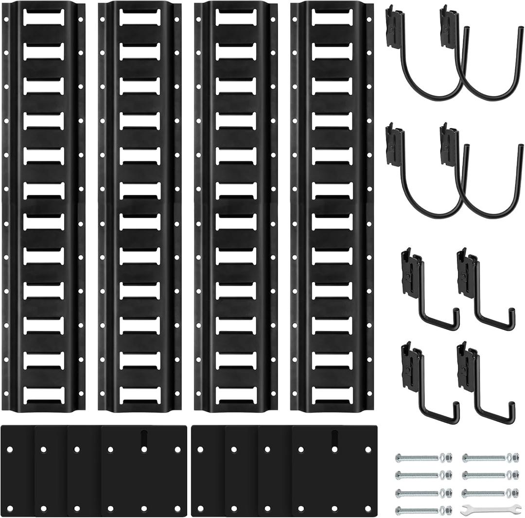 Trailer E-Track Tie-Down Rail System Kit Black, Including 2FT E Track Rail, Etrack Plate, Etrack Hook Accessories for Enclosed Trailer Truck Bed