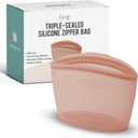 Reusable Silicone Food Storage Bag, 2-Cups, Large Container, Made in Korea BPA-Free Platinum Silicone, Triple-Airtight Freezer Bag, Microwave Safe, Sous Vide, Meal Prep, 17oz, Dry Rose | Reusable