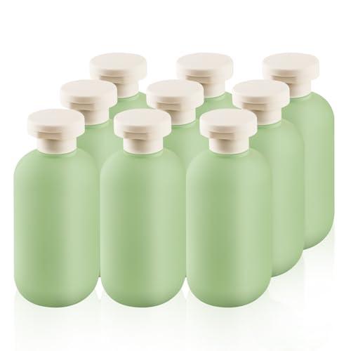 DMuuuDM 5 Pcs 6.8 oz Plastic Squeeze Bottles with Flip Cap, Empty Refillable Travel Shampoo Bottle Containers for Creams, Lotion, Body Wash, Conditioner, Silicone Funnel Included-Green