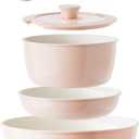 Redchef Ceramic Cookware Set, Removable Handle Pots and Pans Non-Stick, Rv Cookware Set, Non-Toxic Pots and Pans Set No PFAS, PTFE, PFOA, Detachable Pots and Pans, Dishwasher & Oven Safe (Pink)