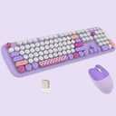 2.4G Full-Size Wireless Keyboard and Mouse Combo, Multi-Color Typewriter Style Round Keycap, Cute Candy Colors, Compatible with Notebook, PC (Purple)