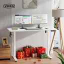 Veken 55 Inch Large Electric Standing Desk,Sit to Stand Up, Heights Adjustable, Work Home Office Computer Table for Study, Walking Pad, Writing, and Games, Wooden Desktop Desks, White