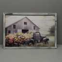 Rustic Framed Farmhouse Wall Art: Wooden Flower Truck Painting Country Barn Prints for Bedroom (24L" x 16W", gray)