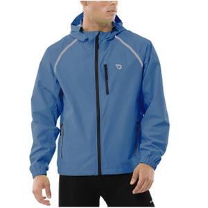 baleaf Men's Rain Jacket Waterproof Windbreaker Raincoat Running Cycling Hiking Gear Hood Lightweight Reflective Packable, Large, Blue 