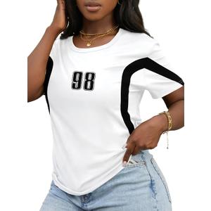 Hilinker Women's Funny Graphic Tees Summer Cute Tops Casual Loose Short Sleeve T Shirts White Black 98 Medium (M)