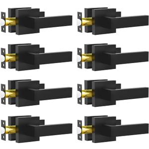 Passage Door Lever, 8 Pack Matte Black Interior Door Handles for Hallway and Closet, Heavy Duty Square Interior Keyless Door Handles Non-Locking Door Knobs for Right & Left Side Door